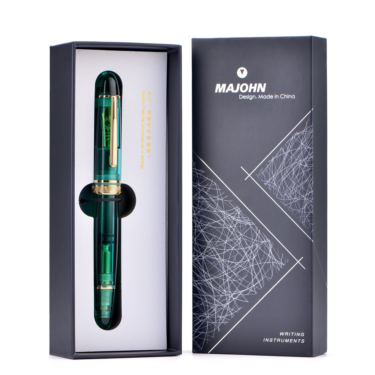erofa Majohn P140 Pluma de pistón NO.8 Pluma media, gran capacidad Transparente Verde Acrílico Pluma de escritura Regalo con caja