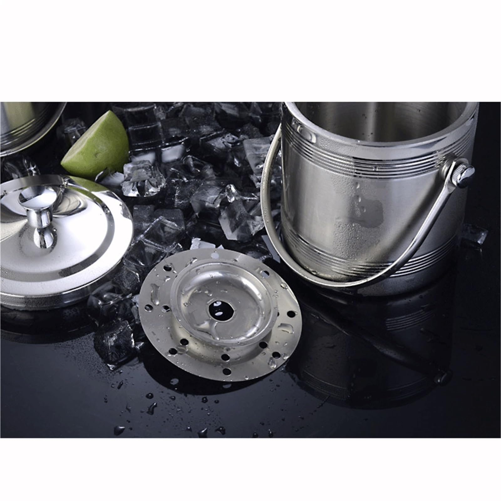 Cubo de champán Cubitera de Doble Pared Acero Inoxidable con Tapa y Pinzas for Hielo Cubo/Enfriador de Bebidas(Medio)