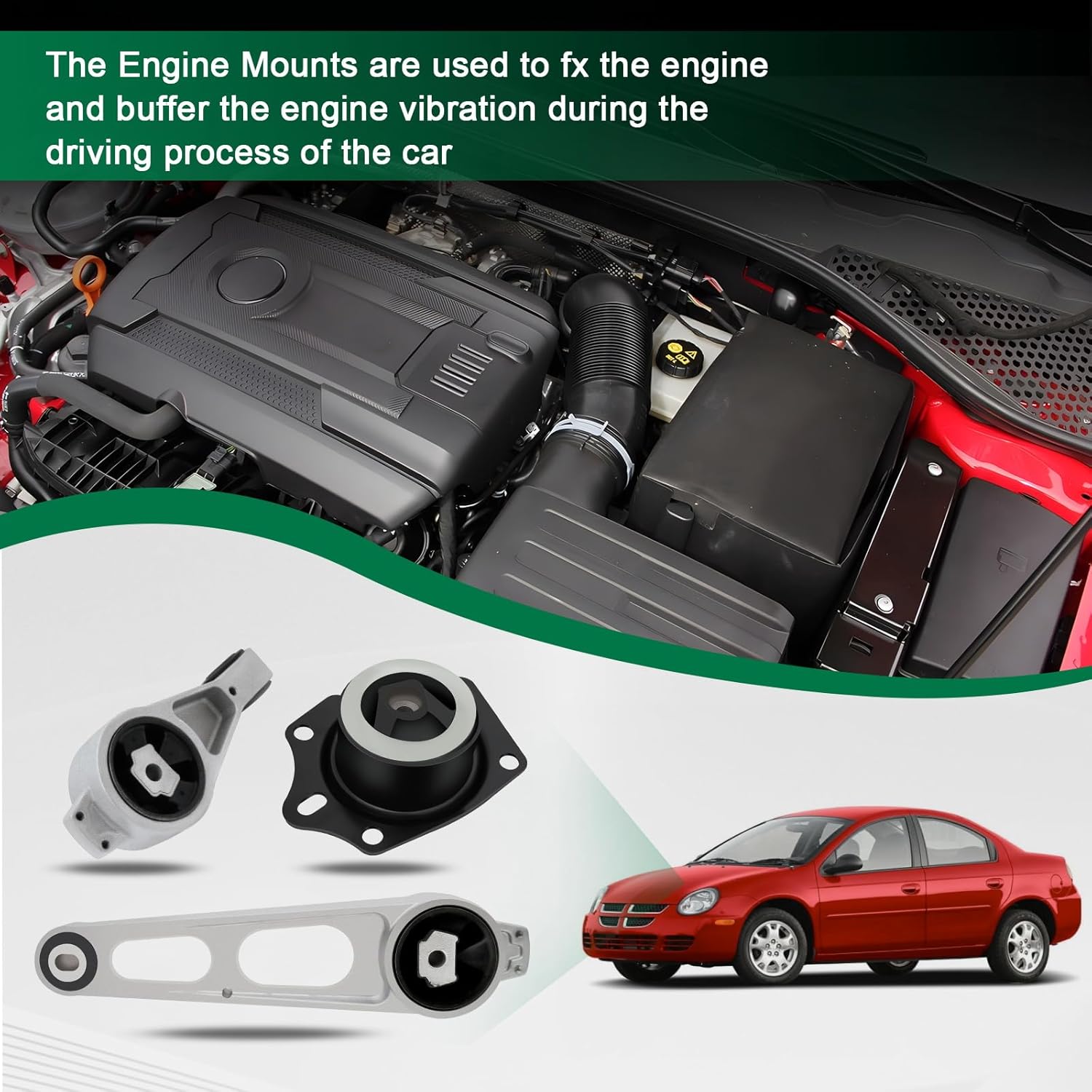 SCITOO Engine Motor Mount Compatible with 2000-2002 for Chrysler for Neon 2000-2005 for Dodge for Neon 2000-2001 for Plymouth for Neon,OE A2949 A2948 A2947