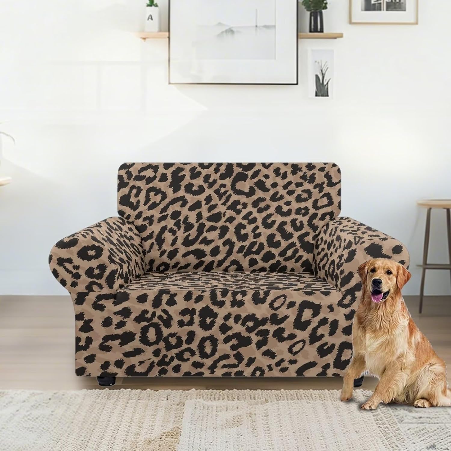 Boatee Leopard Armchair Slipcover, 1 Piece Stretch Chair Cover Armchair Cover for Living Room, 1 Seater Furniture