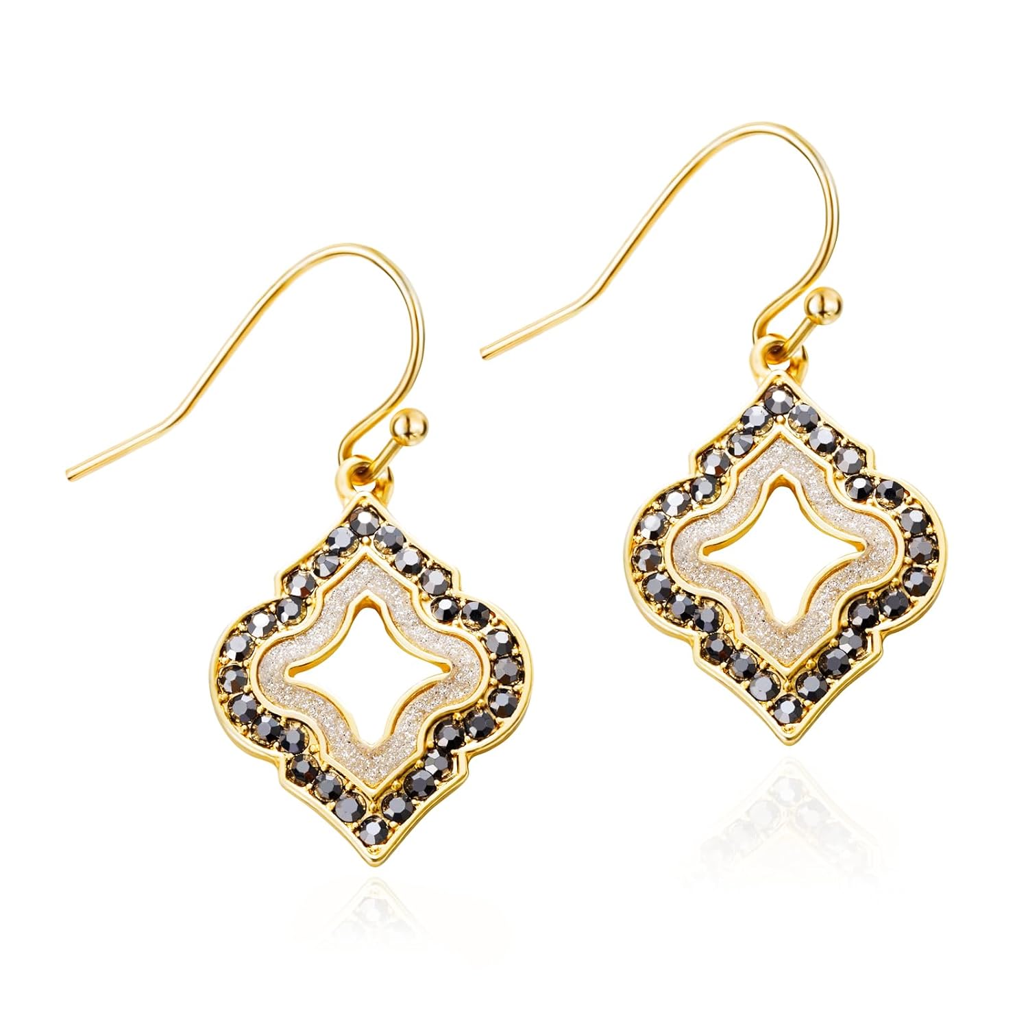 Gold Dangle Earrings Black Diamond Drop Dainty Rhombus Bohemian Fashion Jewelry for Women