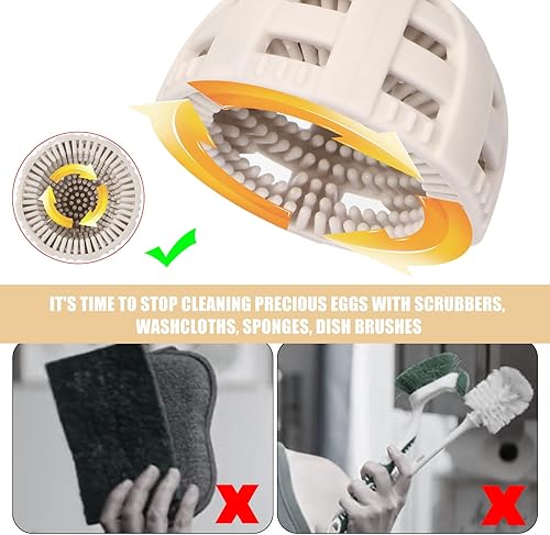 Miniatura 4 de Vodolo Limpiador de huevos para huevos frescos, herramienta de máquina de lavado de huevos de silicona, cepillo limpiador giratorio de huevos,