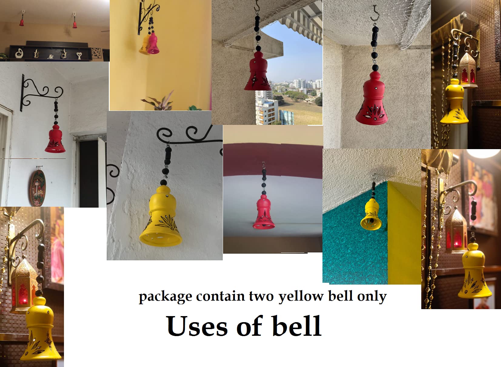 Terracotta Decorative Hanging Bell showpiece (Yellow, 12 inch (Pack of 2)) - Image 5 thumbnail