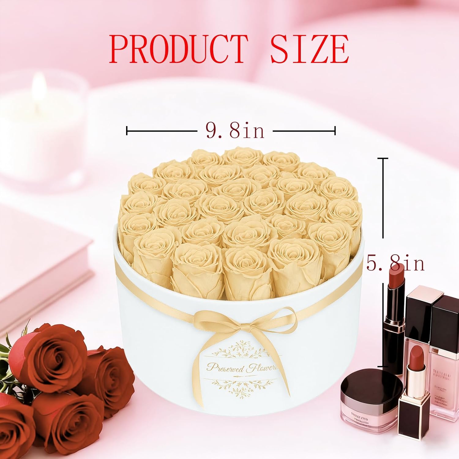 27 Forever Flowers in a Luxury Suede Box, Preserved Roses Birthday Gifts for Women, Romantic Anniversary Wedding for Mom Women Her Girlfriend Wife, Champagne