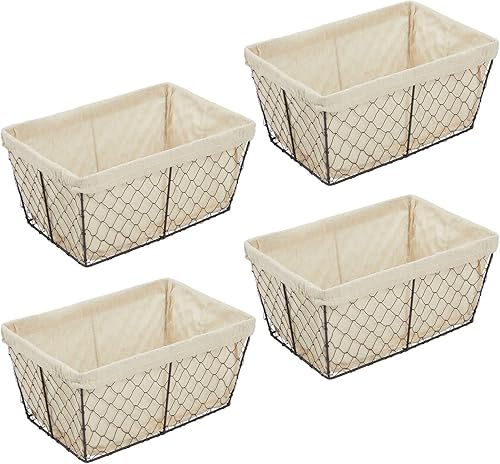 Miniatura 9 de mDesign Cesta organizadora mediana de metal para el hogar, diseño de alambre de pollo, forro de tela para cocina, baño, sala de estar, despensa,