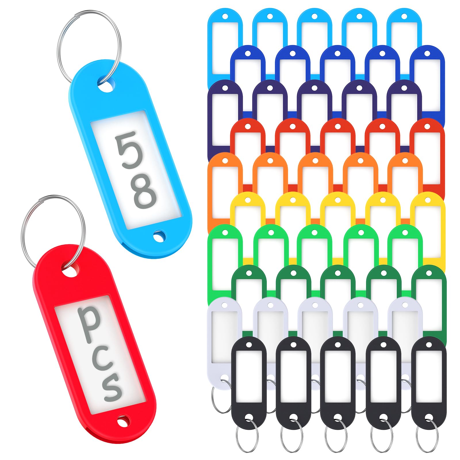 ttstar 58 Pack Plastic Key Tags, Flexible Key Labels with Split Ring Label Window, Key Chain ID Tags, Key Identifiers for Name, Luggage,Pets,Bags,10 Colors
