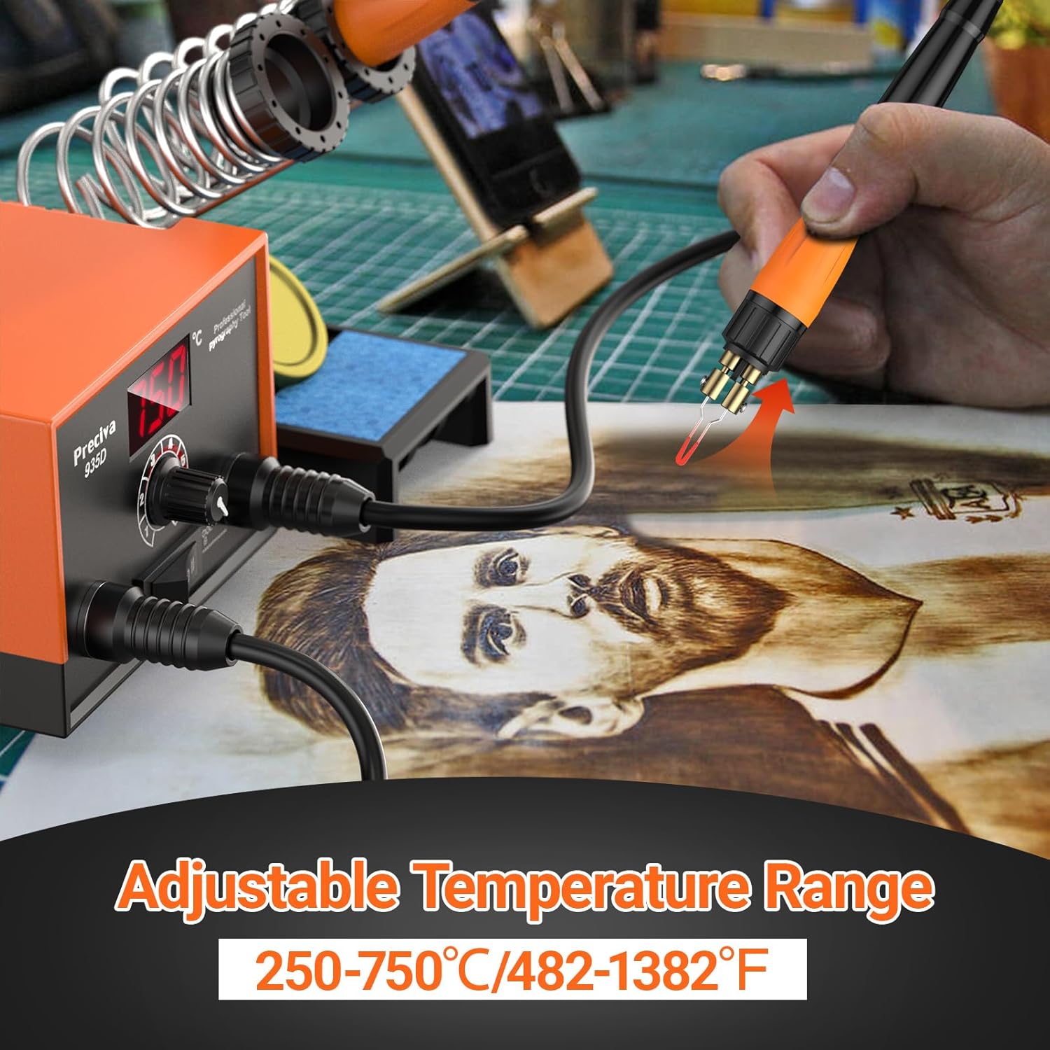 Preciva 935D Dual Pen Wood Burning Kit with Digital Display Wood Burning Tool with 2 Detachable Pens, 20 Wood Burner Tips, Dual-Barrel Holder. Suitable for Pyrography, Leather Burning Kit