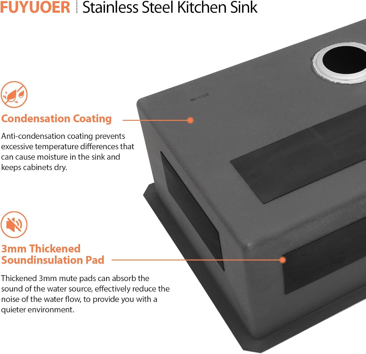 32 Inch Undermount Kitchen Sink - Fuyuoer 32x19 Inch Under Counter 16 Gauge Stainless Steel Single Bowl, 9'' Deep Basin with Round Corners