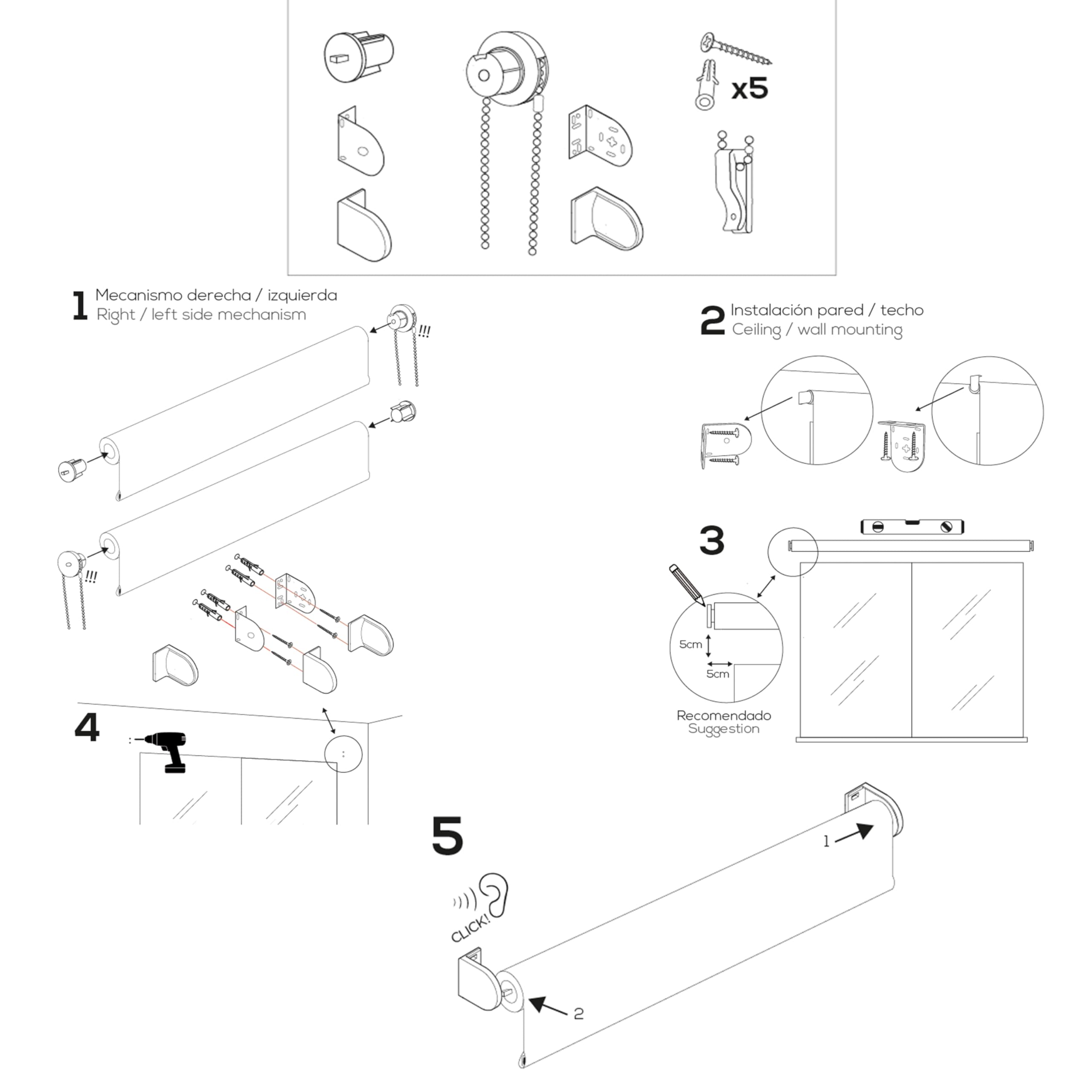 Blindecor | Kit meccanismo per tende avvolgibili | Compatibile con tubi da 38 mm - Nero | Scatola meccanismi di sostituzione completa