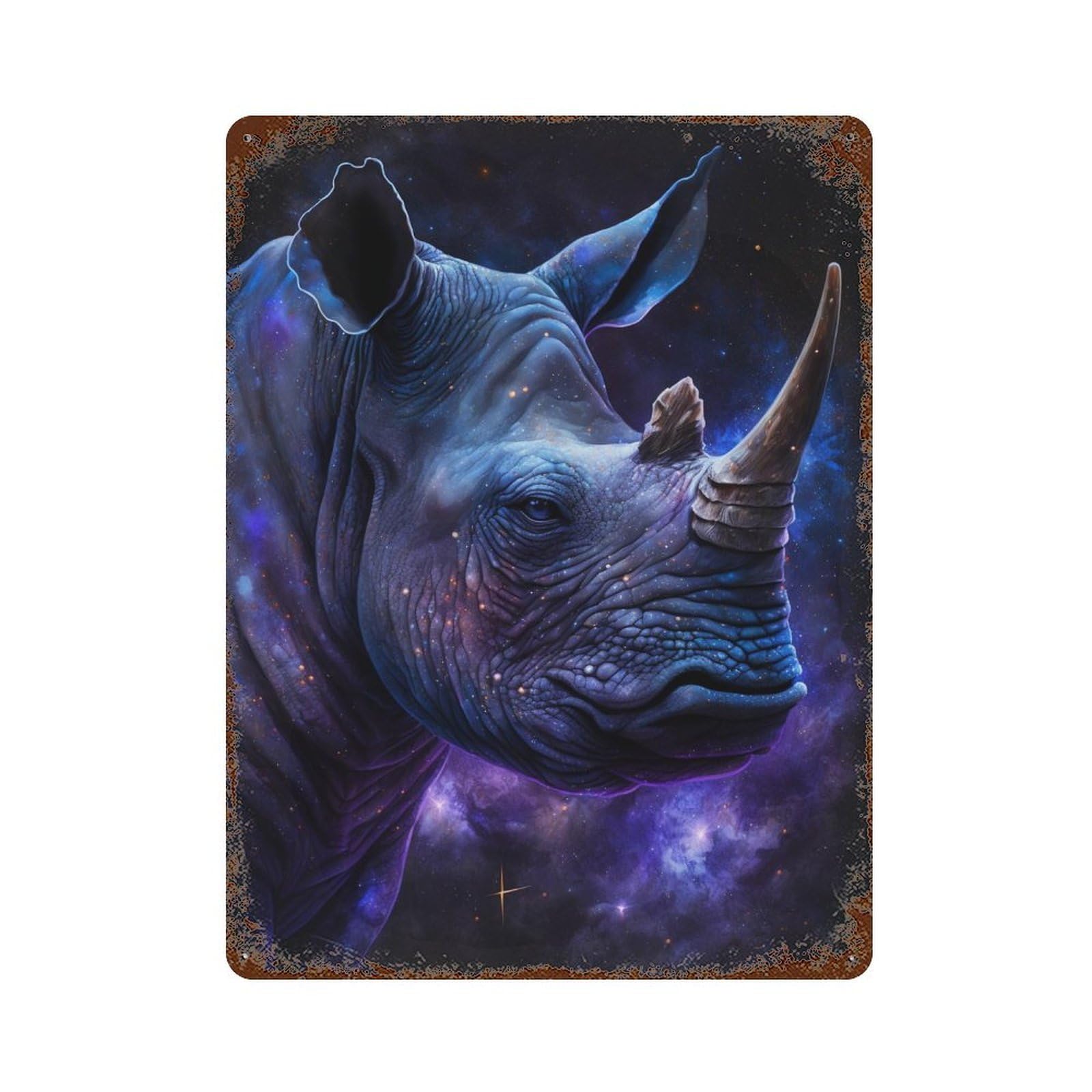 Vintage Metal Tin Sign with Galactic Rhino Majesty -1 Design 15.7"x11.8", for Patio, Garden Room And Bar Decor, Novelty Wall Decor