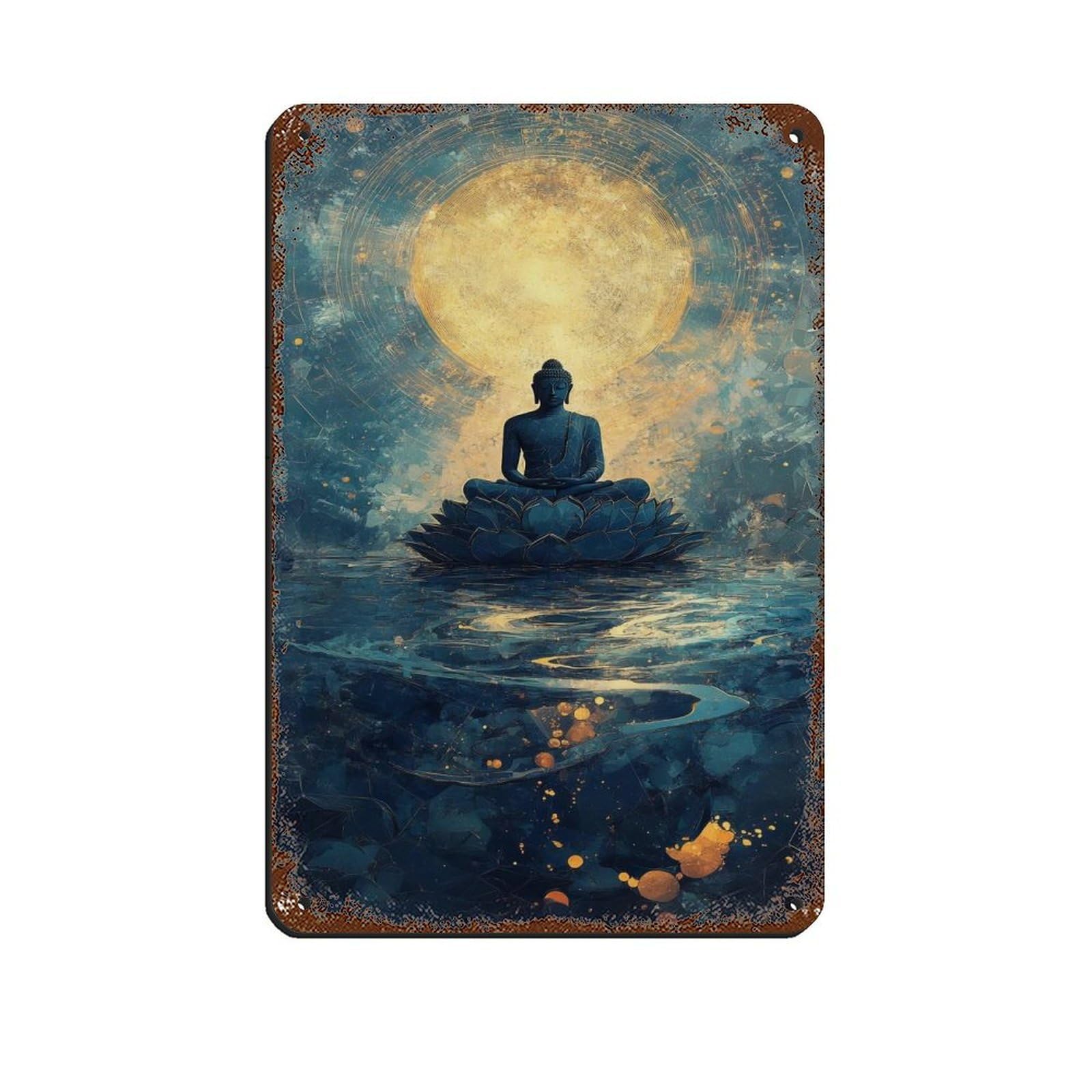 Abstract Buddha Meditation Tin Sign Vintage Metal Pub Club Cafe Bar Home Wall Art Decoration Poster Retro 8x12inch(20x30cm)
