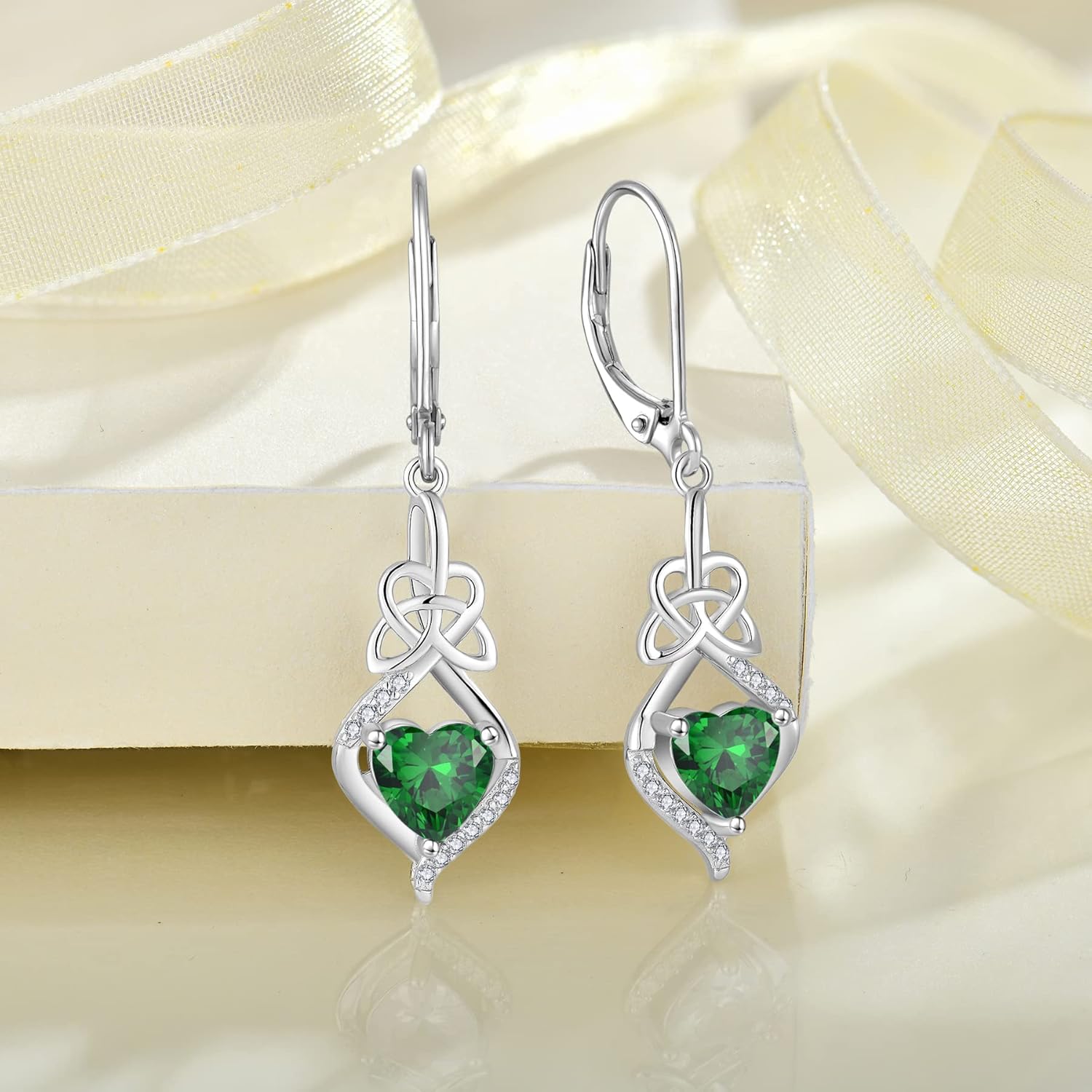 Irish Celtic Knot Earrings for Women 925 Sterling Silver Dangle Drop Infinity Leverback Earrings with Birthstone Good Luck Jewelry Gifts for Women Her