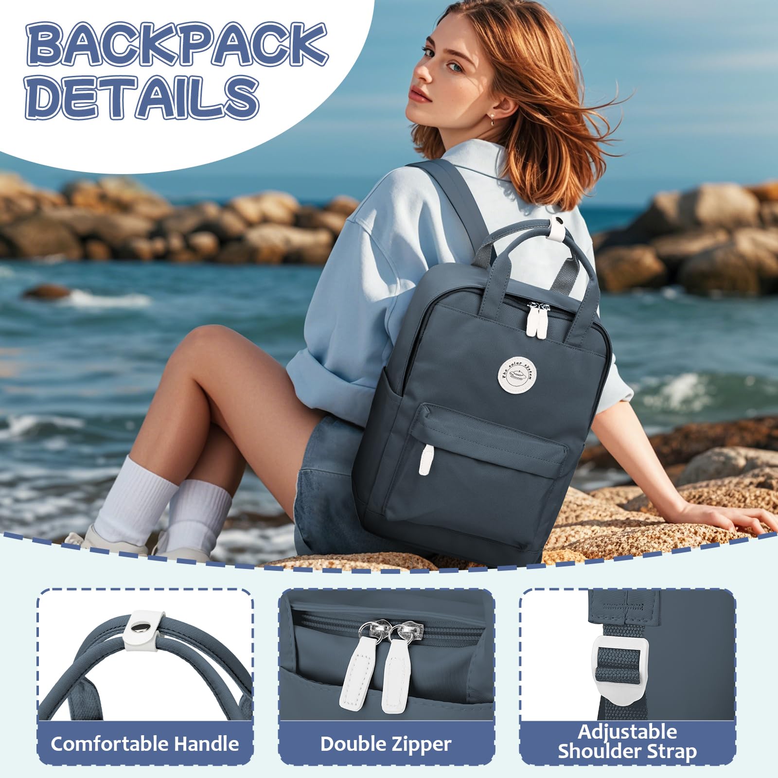 HYC00 Zaino Donna Scuola,Zaino Donna Casual Zaino Scuola Superiore Ragazza Zaino Università Zainetto Cartella, Impermeabile Zaino Porta PC 14 Pollici Zaino per Scuola Media Ragazza Ragazzi Backpack
