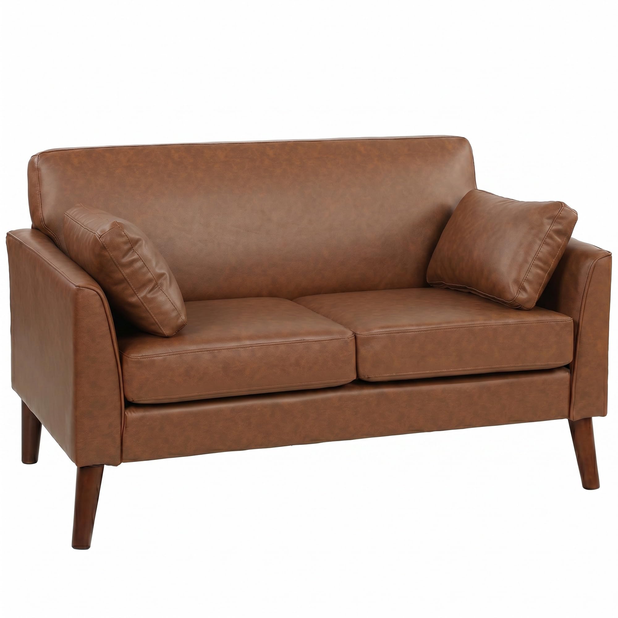 HOMCOM 2 Seater Sofa 132 cm PU Leather Upholstered for Small Space Brown