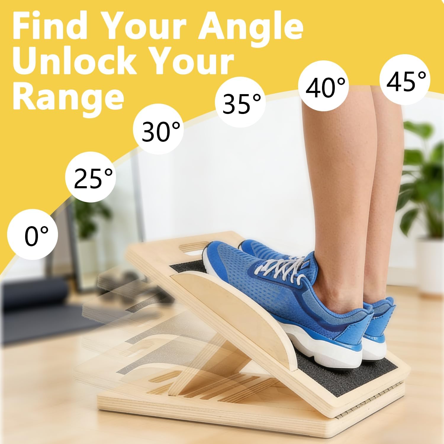 Slanted Board, 0°~45° Adjustable Wooden Stretch Mobility Board for Calf Stretcher with Training Poster, 300 lb Load Capacity, Portable Balance Board for Calf Muscles, Knee and Leg Balance Training