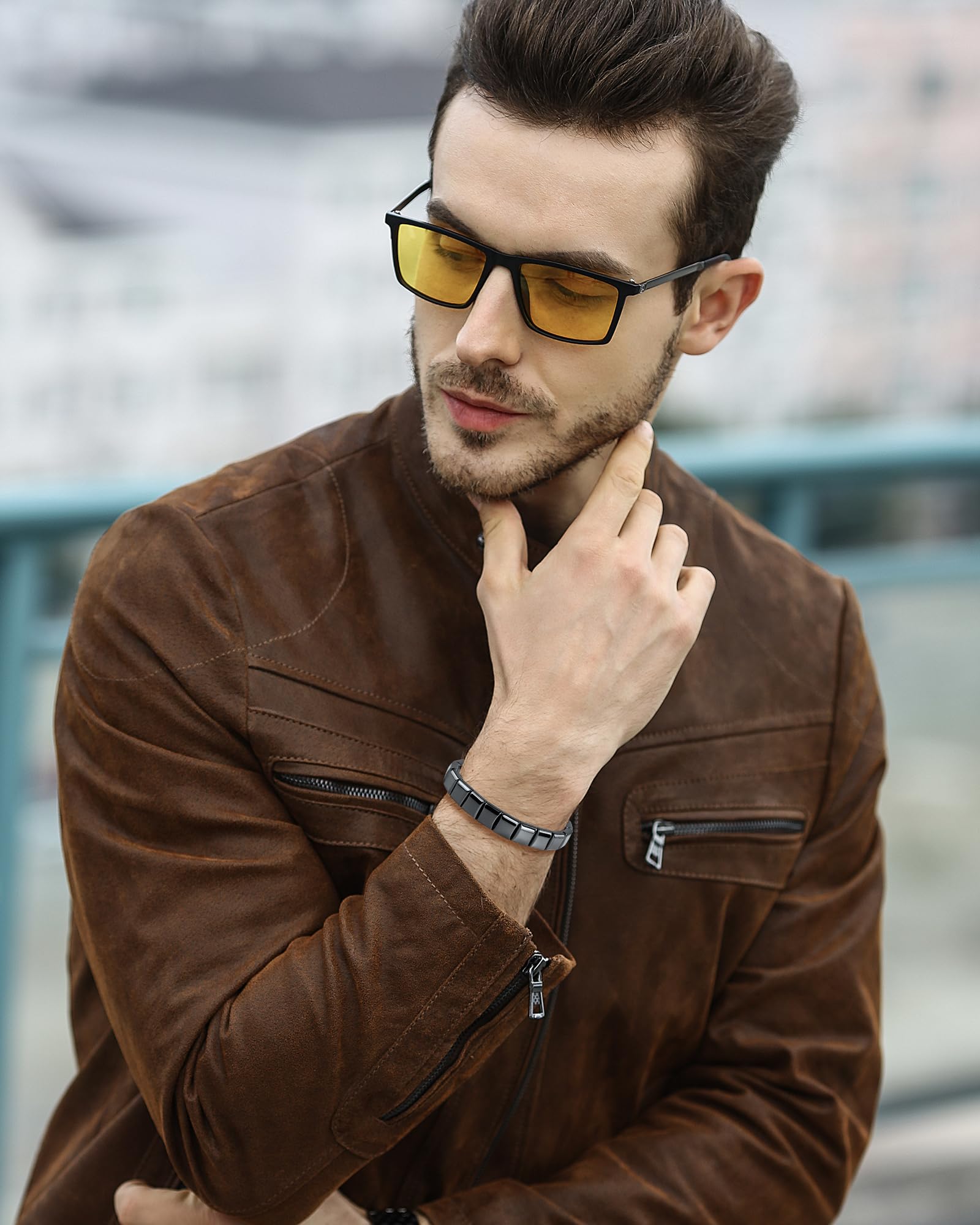 VGWON Bracciale Uomo, Regalo Uomo, 10mm Nero Blu Ematite Bracciale Di Perle Di Pietra Naturale Occhio Di Tigre Braccialetti, Regalo San Valentino Per Lui, Idee Regali Uomili Compleanno E Anniversario