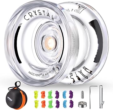 MAGICYOYO Responsive Yoyo K2 Crystal, Dual Purpose Yo Yo with Unresponsive | Trick Yoyo for Kids and Beginners, Professional Plastic Yo-Yo for Finger Spin, with 12 Strings, Bearing Kit, Case
