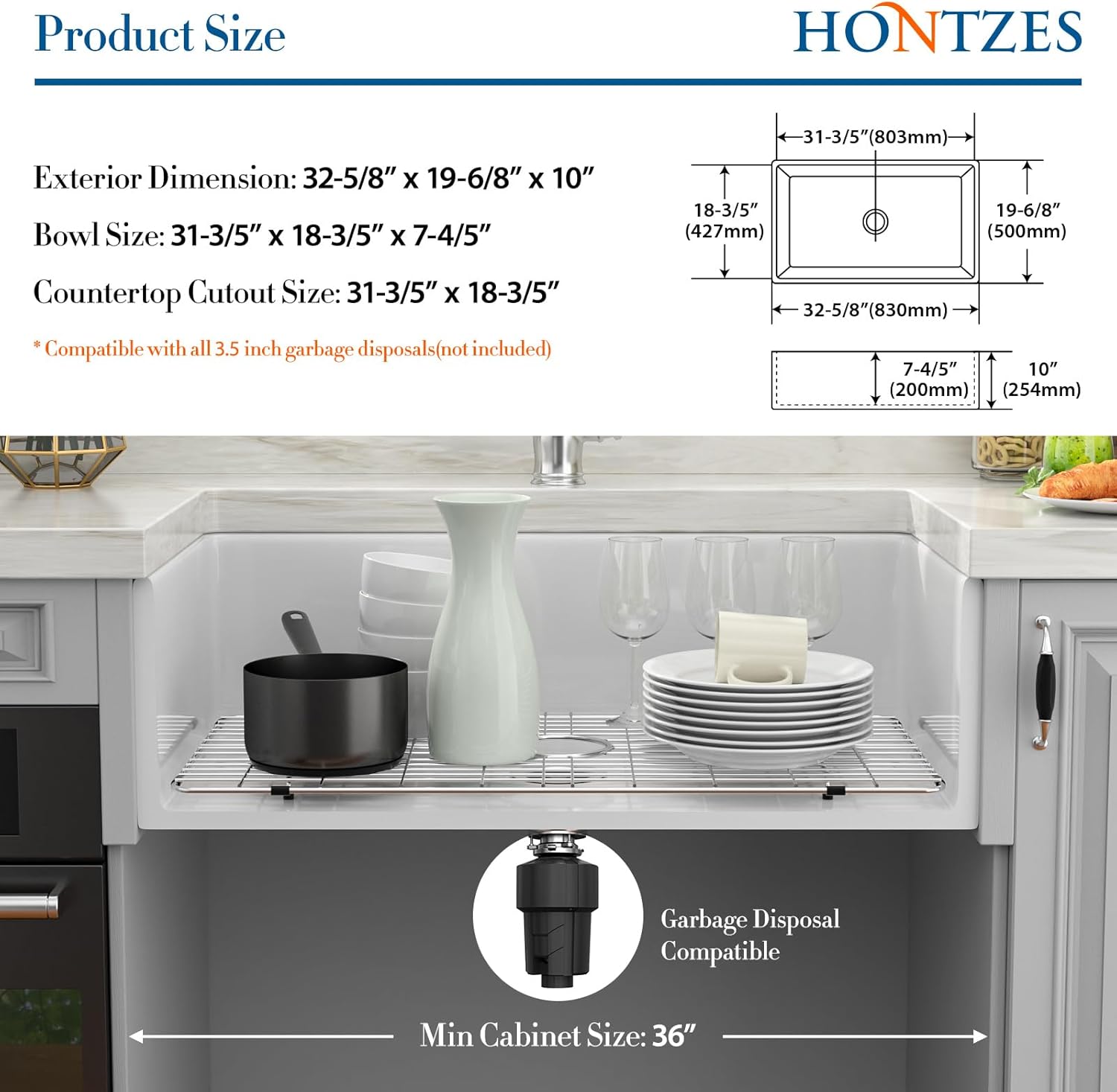 33 inch Farmhouse Kitchen Sink 33x20 Ceramic Fireclay Glossy White Kitchen Sink Farm House Style Apron Front Single Bowl Farmhouse Sinks with Gold Drain Assembly