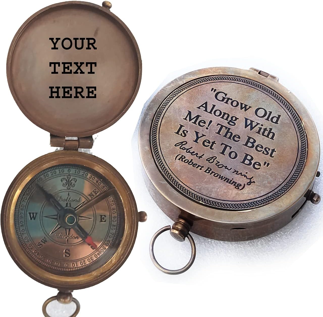 Personalized Gift for Boyfriend Husband - Engraved Compass Your Custom Text - Grow Old Along with Me Anniversary Valentine Birthday Gift from Wife Girlfriend for Men & Boys