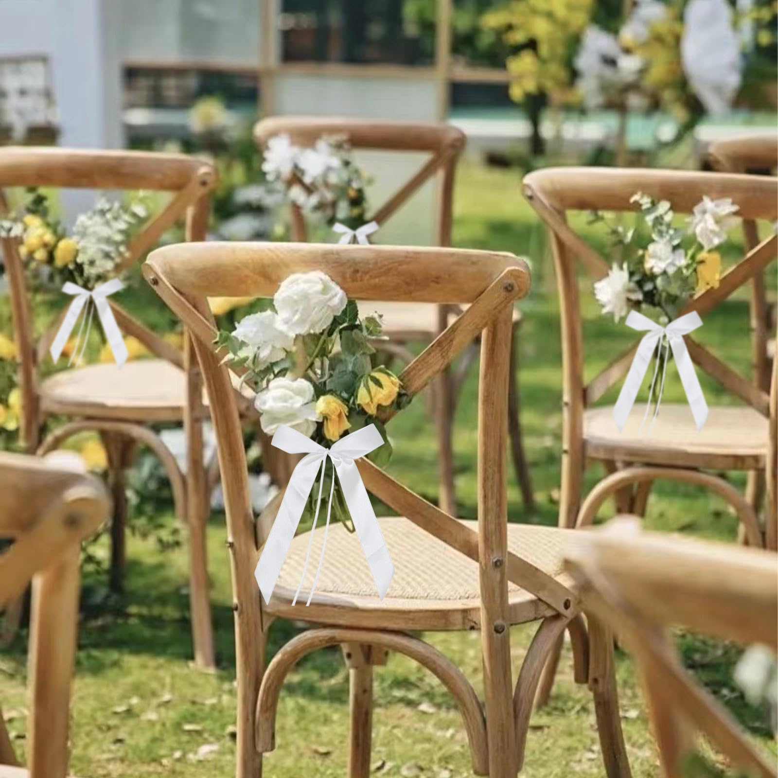 50 Pièces Noeud Voiture Mariage, Fait à La Main Ruban de Satin Noeuds d'Antenne, Noeud Blanc Decoration, Décoration de Voiture Mariage, pour Décoration de Voiture, Mariage, Noël, Fête