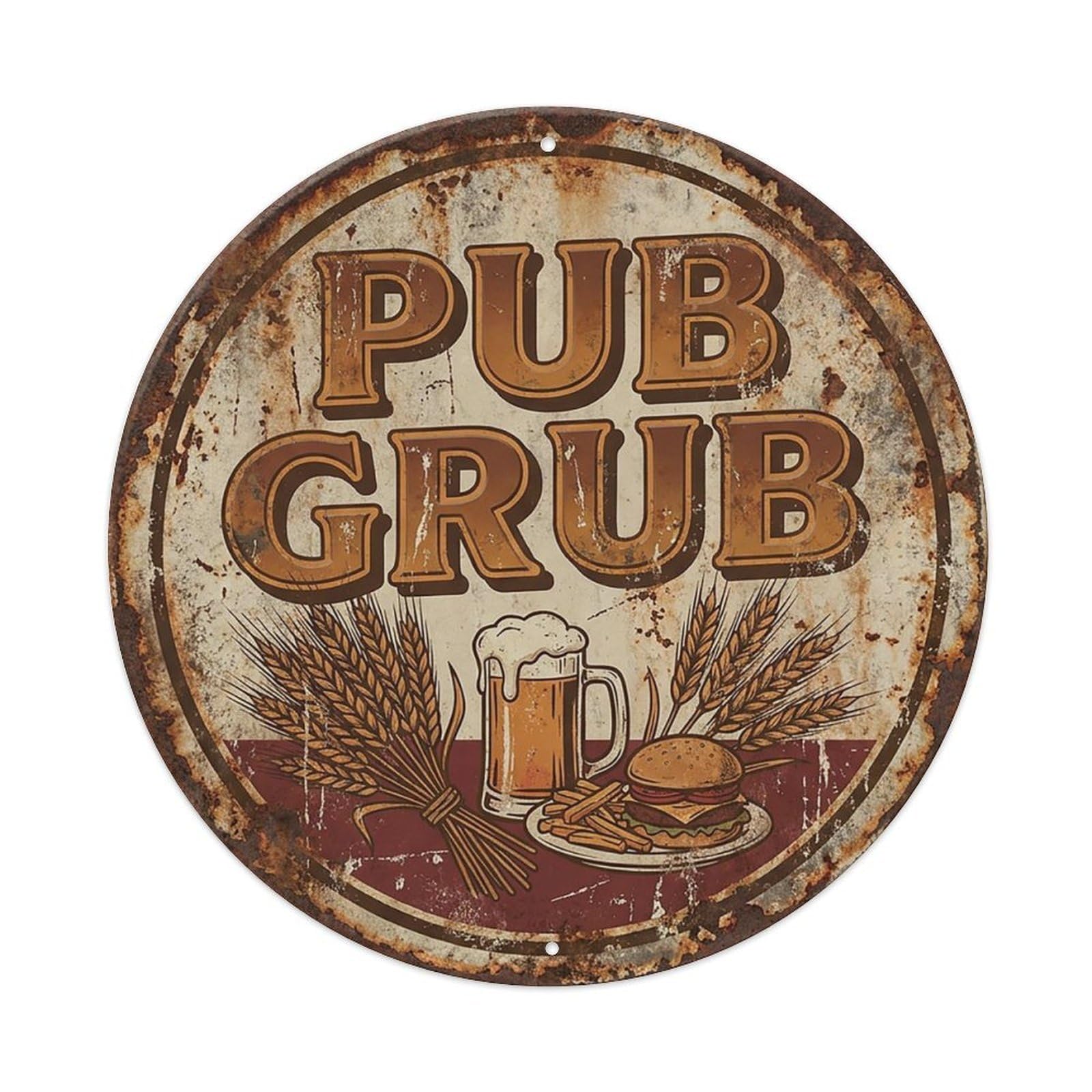 Vintage Beer Rustic Pub Grub Retro Bar for Pub Vintage Metal Tin Sign Plaque Wall Decor for Cafe, Club Bar, Office, Garden Metal Poster 8x8Inch