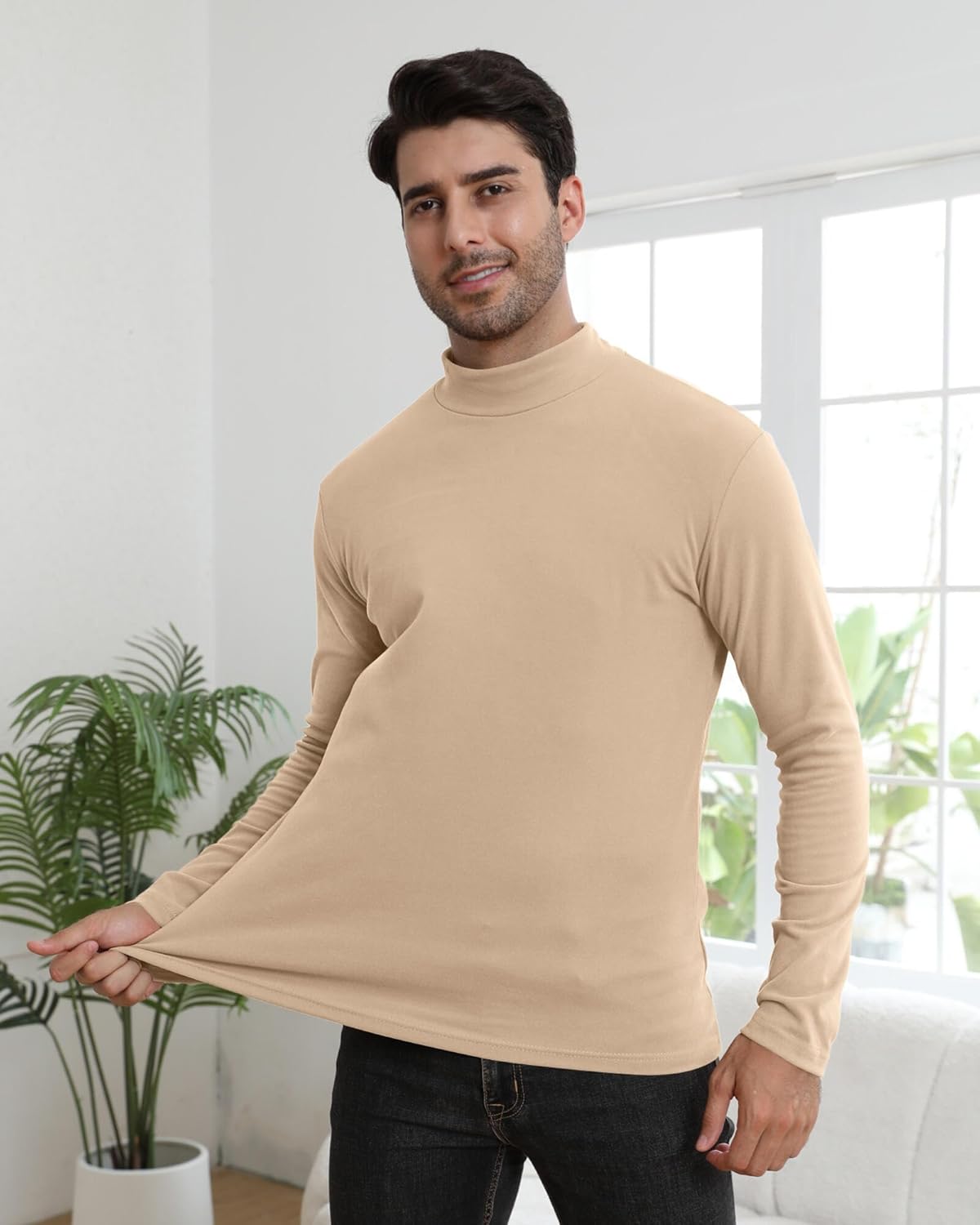 Mens Thermal Mockneck T-Shirts Long Sleeve Pullover Basic Soft Sweater Slim Fit Tops - Image 4