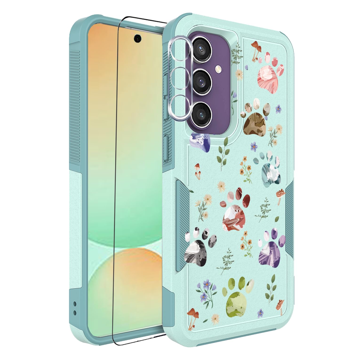 Funda para Samsung Galaxy S24 FE 5G con protector de pantalla + protector de lente de cámara: bonito diseño floral de flores para niñas y mujeres, funda delgada de silicona TPU para teléfono