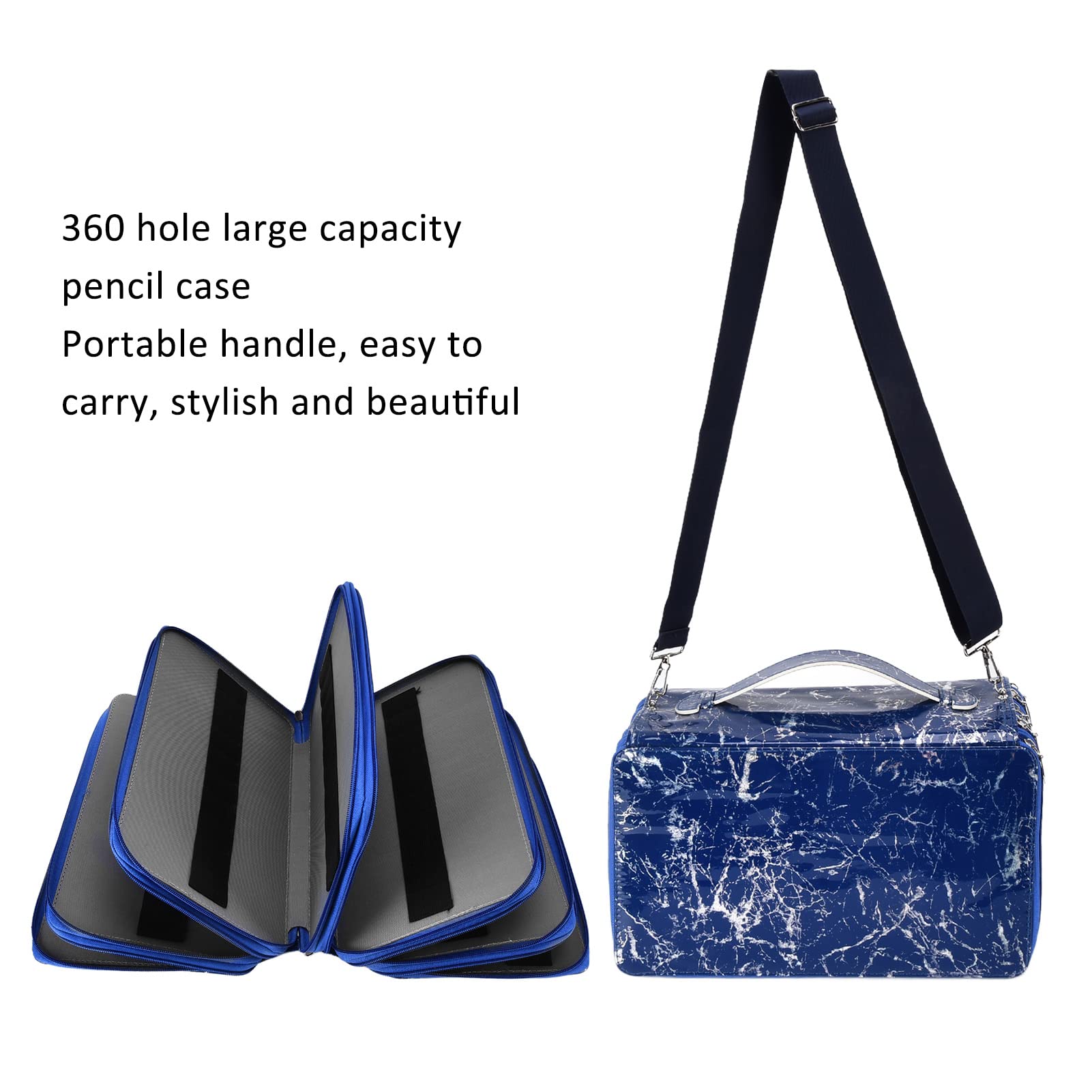 Astuccio per matite, cerniera lucida Sentiti a tuo agio Portapenne integrato Scatola di cancelleria per la stanza della pittura per la casa all'aperto(blu)