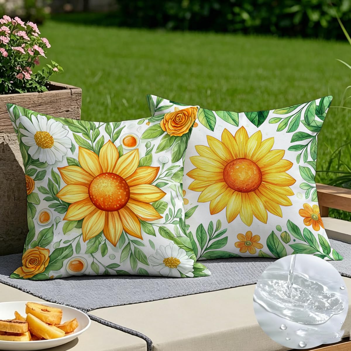 Coussin exterieur impermeable jaune de 60x60cm resistant a l'eau pour jardin et canape de salon