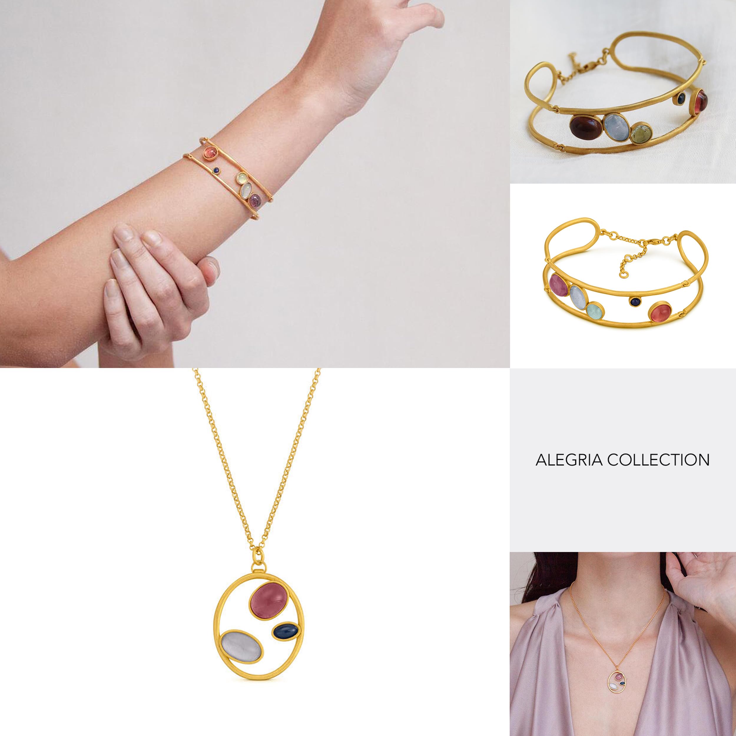 PENDIENTES DORADOS ALEGRIA | Diseñado por Carme Fàbregas | Colección Alegria | Cristal de Murano | En tonos azules, rosas y tierra