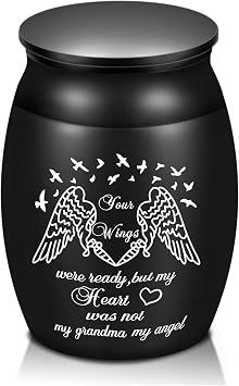 Urns for Grandma Ashes, 1.6 High Small Cremation Urns, Handcrafted Decorative Urns for Funeral, Memorial Keepsake Urn, Engraved Your Wings were Ready, But My Heart was Not Urn for Sharing