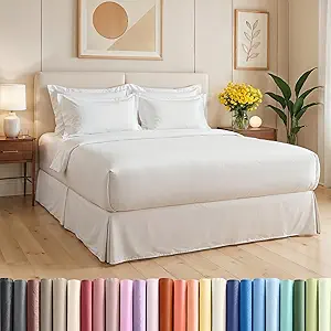 Pleated Bed Skirt Queen Size - 3 Sided Pleated Bed Skirt Queen - Ultra-Soft, Easy Fit with 18 Inch Tailored Drop - Hotel Quality, Wrinkle Free & Fade Resistant - For Women, Men, Kids and Teens - White