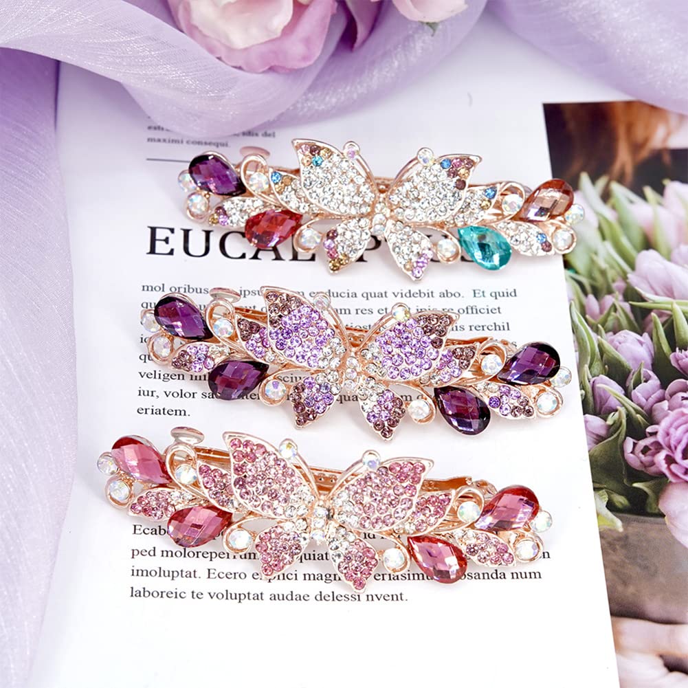 Strass-Schmetterling Haarspangen – 2 Stück, Metall Mit Kristallen, Seeblau & Champagner