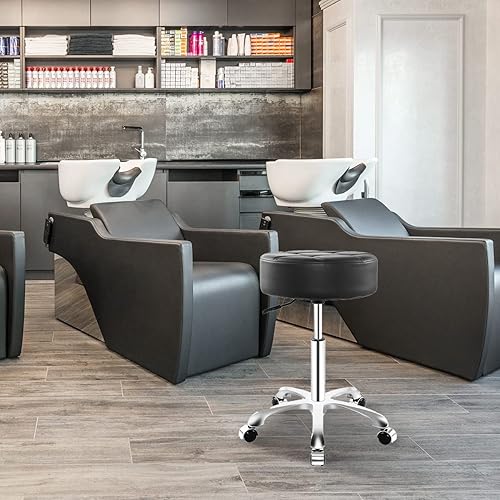 Vista 2 de Taburete ajustable con ruedas para el trabajo, médico, tatuaje, sala de belleza, silla hidráulica resistente con ruedas (negro)