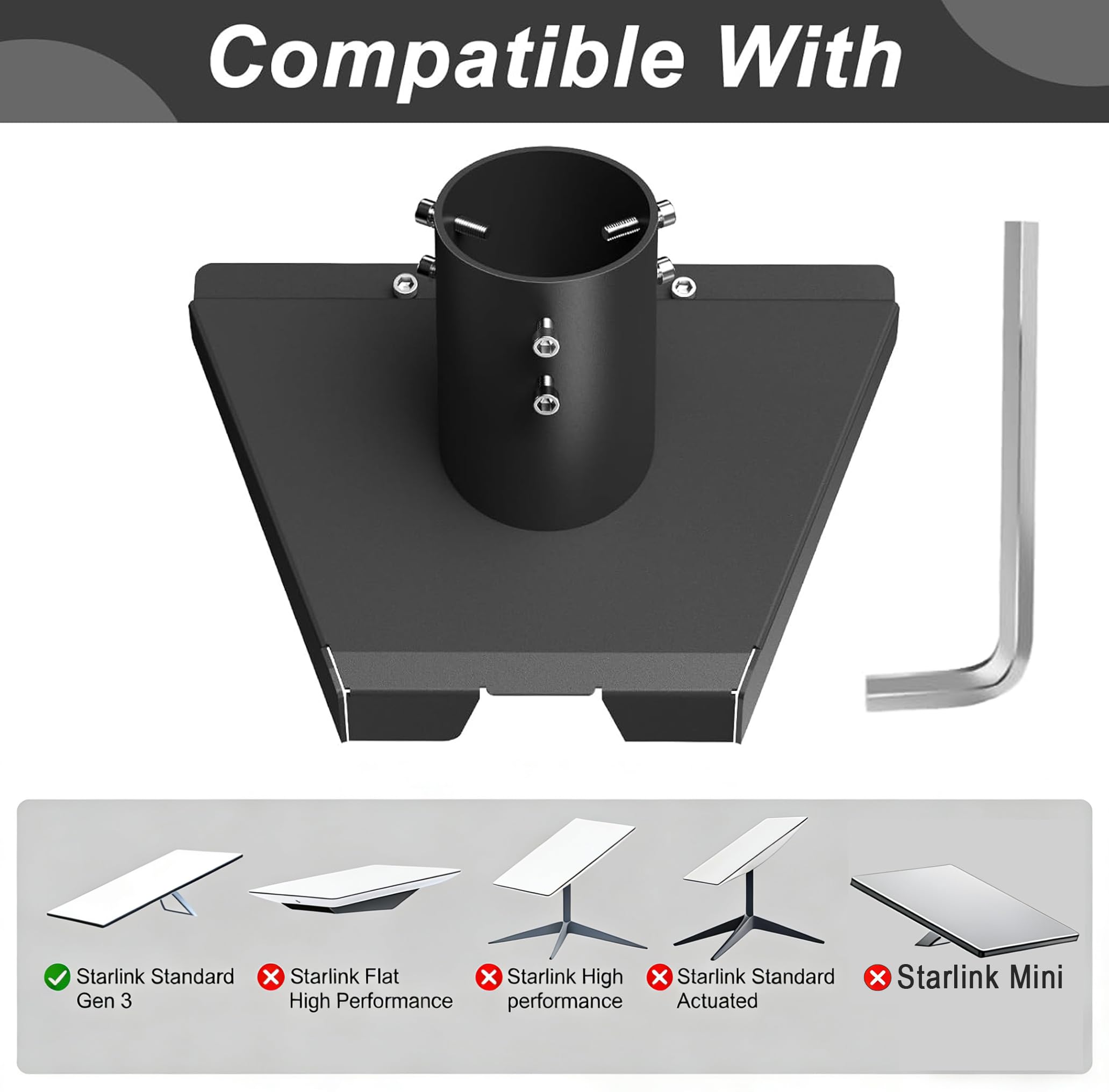 Starlink Gen 3 Pipe Adapter, 360° Adjustable Carbon Steel V3 Mounting Kit Fits 33cm to 40cm Pole, Wall & Roof Mount only for Starlink Gen3 Standard Dish (Pipe Not Included) — view 2