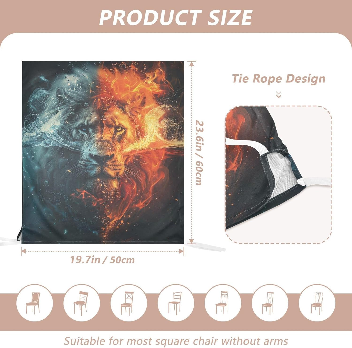 ALAZA Lion in The Fire and Water Chair Back Cover Set of 6, Washable Reusable Removable Chair Slipcovers Decorative Chair Cover for Home Kitchen Wedding Party