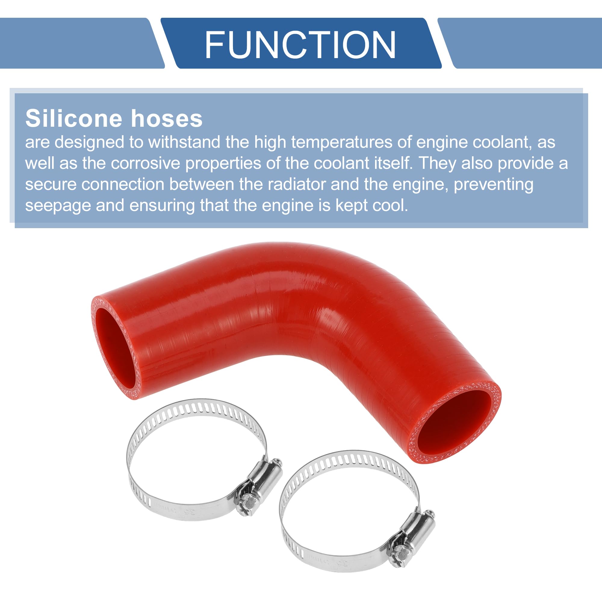 A ABSOPRO 1 Set 35mm/1.38" ID 90mm/3.54" Length 90 Degrees Red Car Silicone Hose with Clamps Coolant Hose Universal