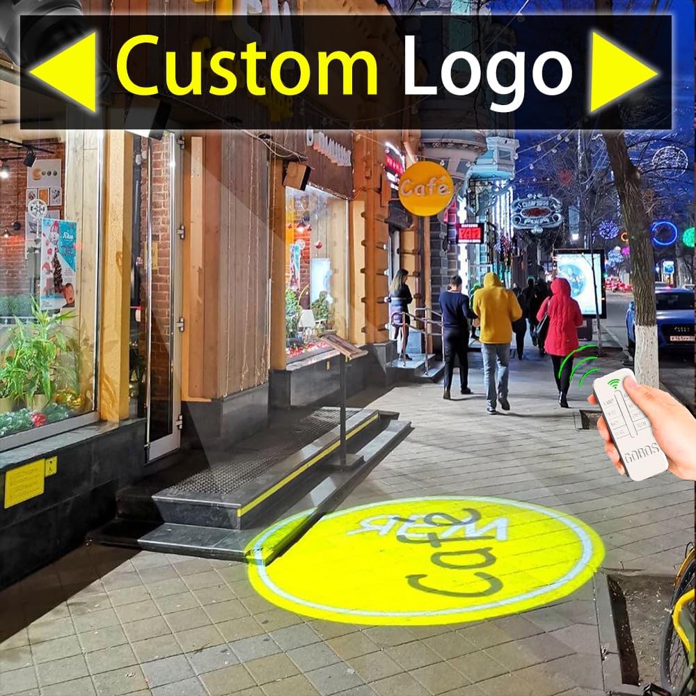 60W GOBO Projector Custom Logo Led Light HD Image for Business Indoor Outdoor Ip67 Waterproof Rotating Advertising Projection Light for Floor Wedding (Black)