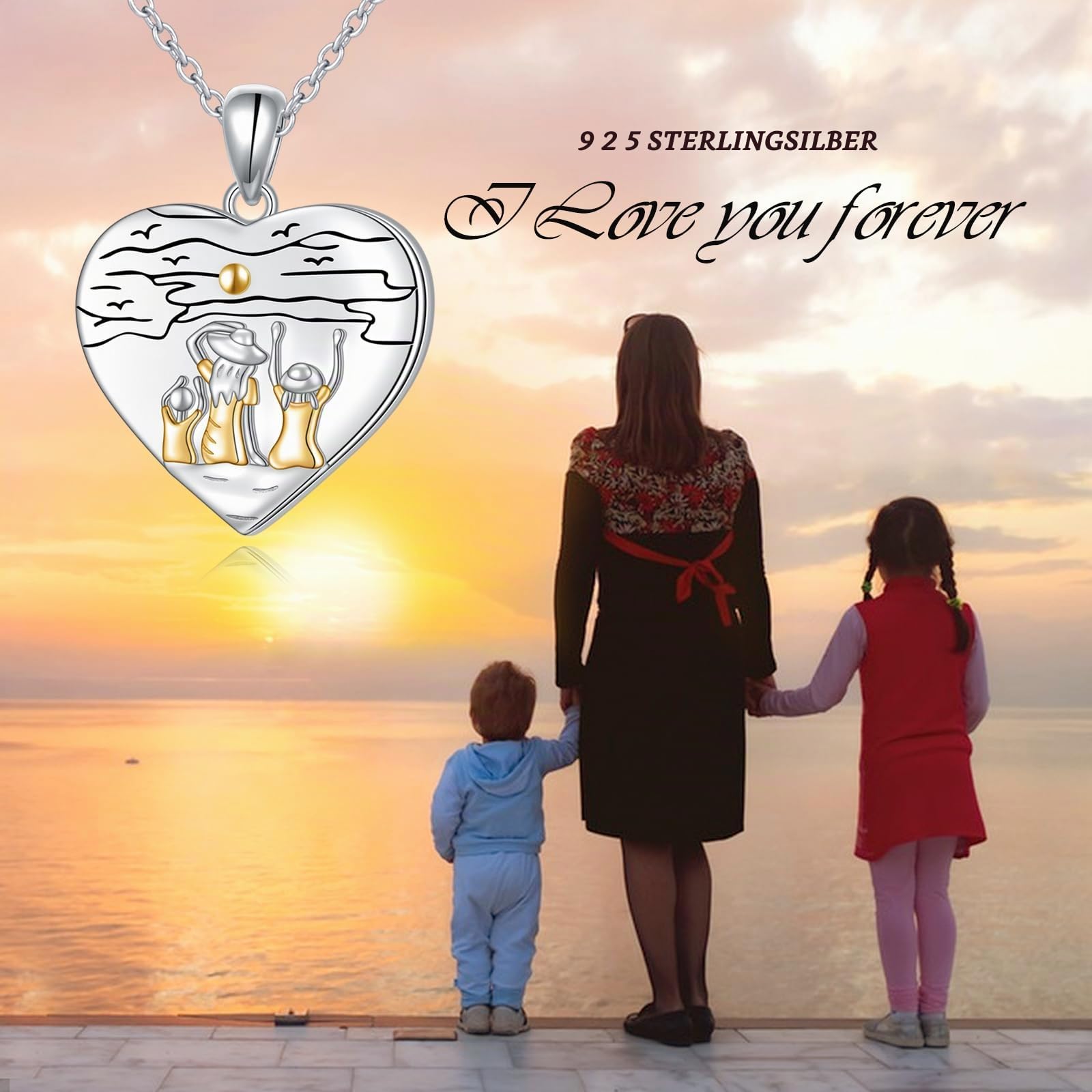Mutter Tochter Kette für Damen 925 Sterling Silber Liebe Herz Halskette/Foto Medaillon zum Öffnen mit Bild Anhänger Schmuck Geschenke für Mama Kind