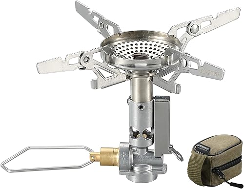 CAMPINGMOON Estufa superior de recipiente portátil compacto plegable con micro regulador con 4Flex con encendedor XD-2F (plateado)