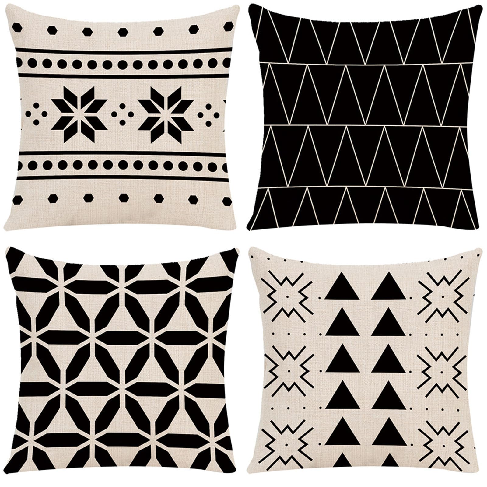 Housse coussin 70x70 noir lot de 4 en lin double face pour deco de salon et canape