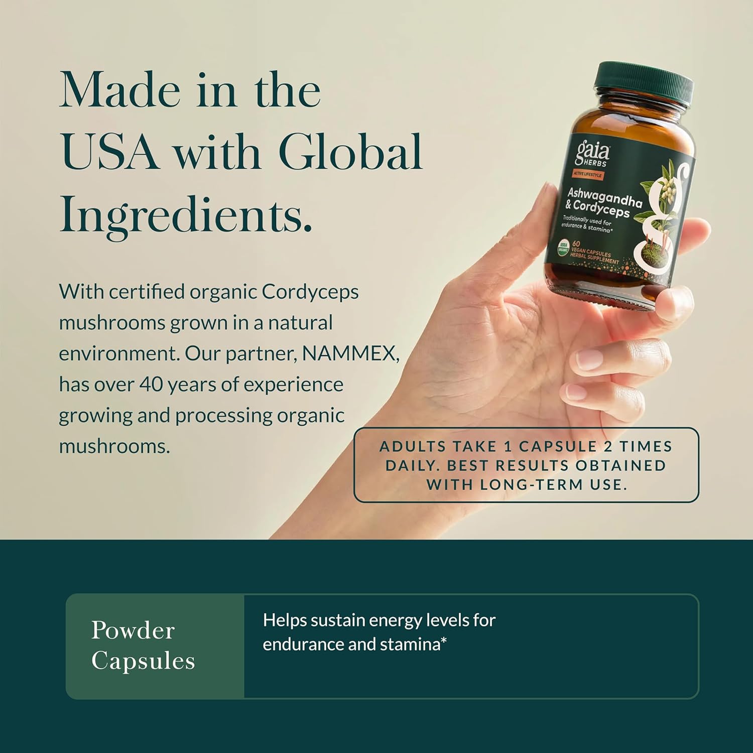 Gaia Herbs Adaptogen Performance - Energy Support Supplement with Ingredients Traditionally Used to Help Sustain Endurance & Stamina* - with Cordyceps & Ashwagandha - 60 Vegan Capsules (60 Servings)