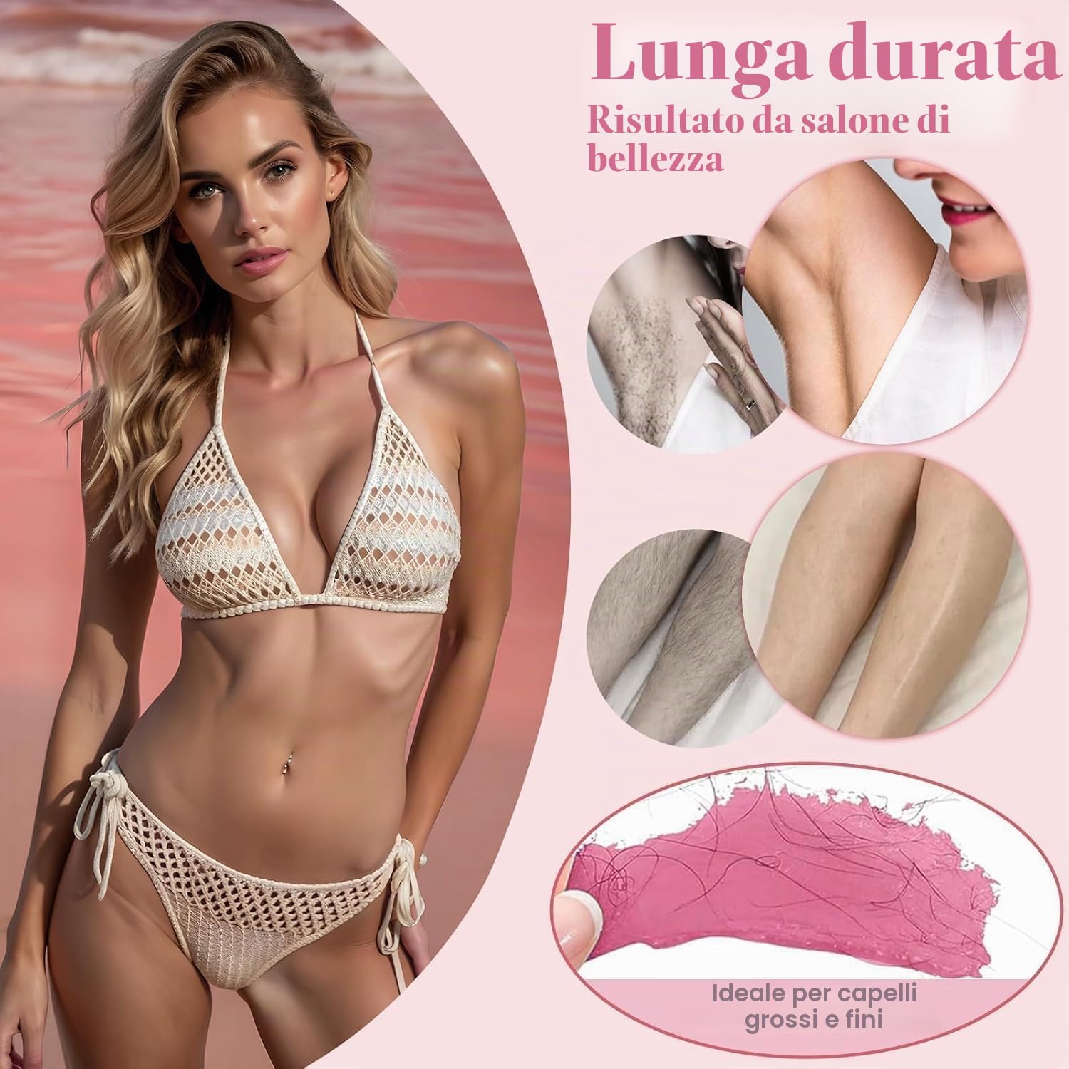 scaldacera kit cera brasiliana ceretta brasiliana: scaldacera 500g Cera, kit completo scalda cera per ceretta per Uomo Donna 30 Spatole Rosa