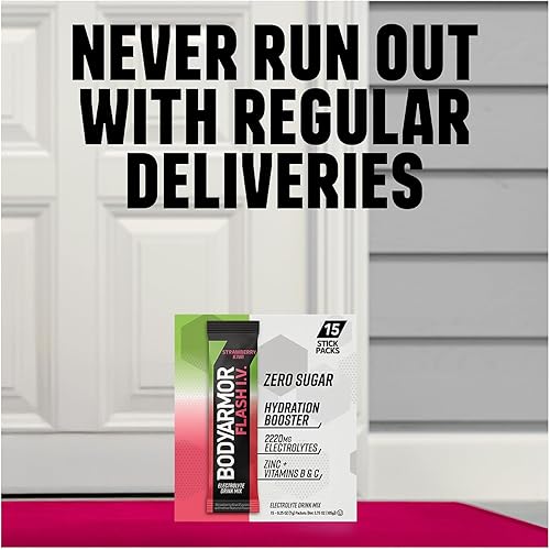 Miniatura 5 de BODYARMOR Flash IV - Paquetes de electrolitos, fresa y kiwi, mezcla de bebida sin azúcar, paquetes de una sola porción, agua de coco en polvo,