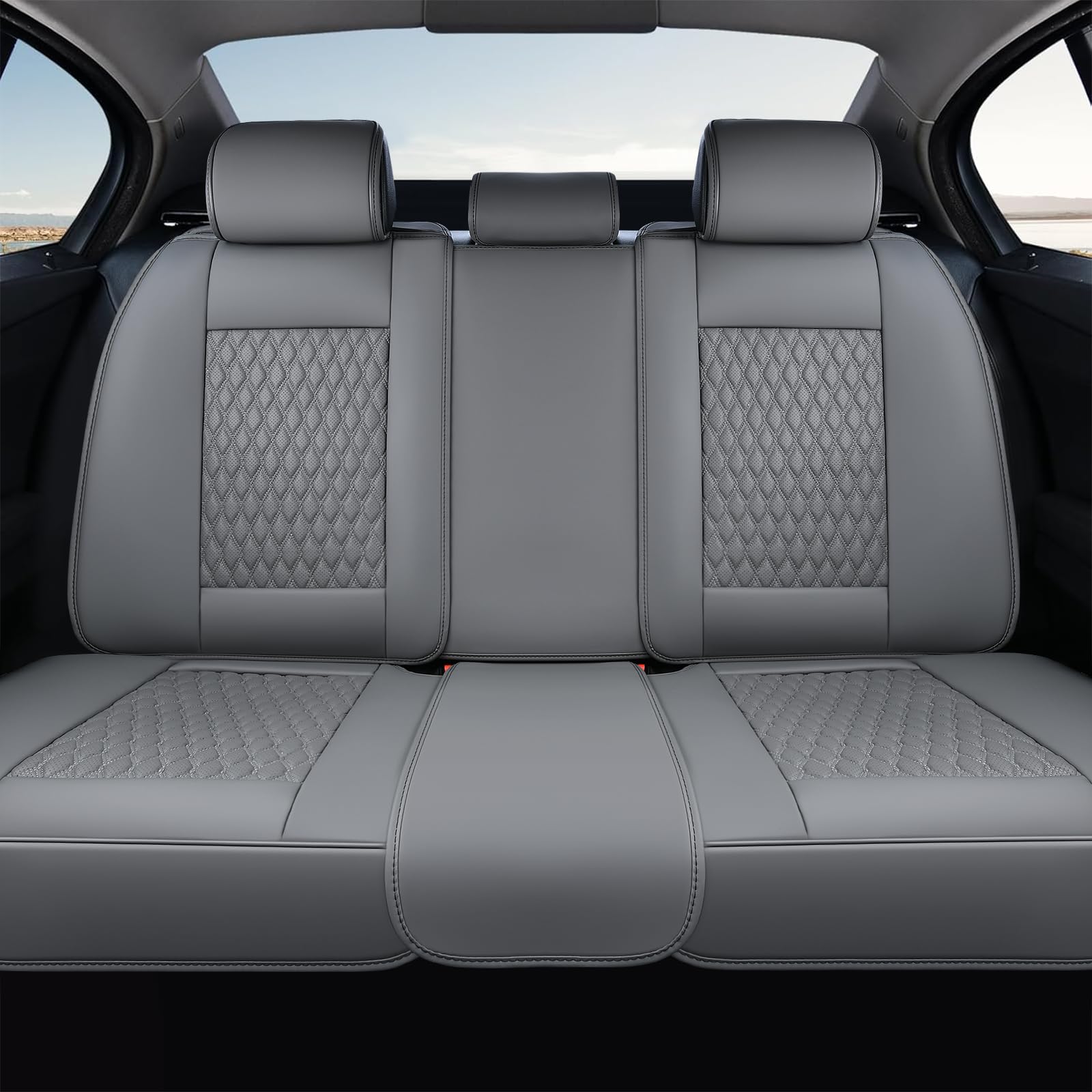 Coverado Rear Seat Covers, Leather Back Seat Cover for Car, Universal Waterproof Automotive Seat Cushion Protector for Most Cars Trucks SUV (Coffee)
