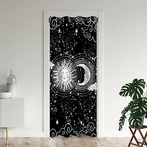 Cortinas opacas de sol y luna para puertas, mandala místico hippie y estrella para dormitorio de niños, con ojales, aislamiento térmico, cortinas de