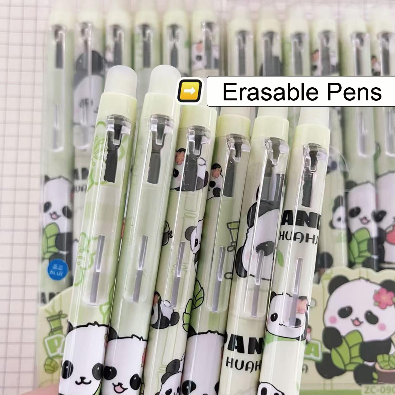 6 szt. urocza panda, wymazywalne, kreskówka, chowany długopis, 0,5 mm, czarny atrament, gładkie pisanie, wymazywalny długopis żelowy, dla kobiet, mężczyzn, chłopców, dziewcząt, artykuły