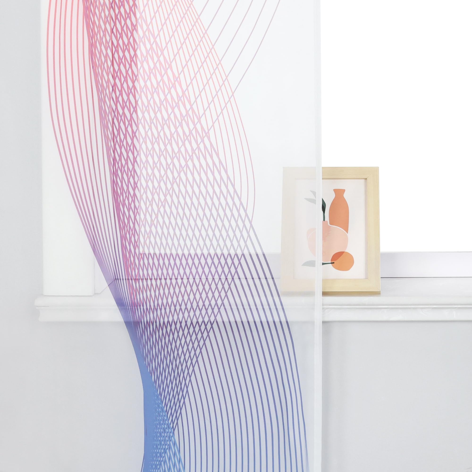 ESLIR Schiebegardinen mit Klettband Flächenvorhang Set Flächengardinen Kurz Modern Schiebevorhänge Transparent Vorhang mit bunten Streifen-Design Voile BxH 57x145 cm 2 Stück