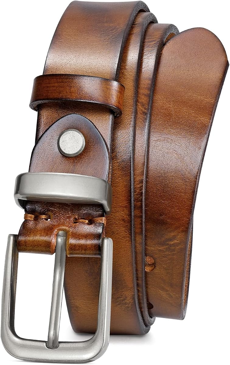 Women Belt Genuine leather Belt with Vintage Metal Buckle,Ladies Full Grain Leather Belt for Jeans Pants