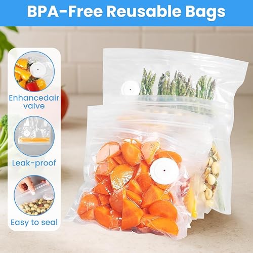 Miniatura 7 de Sellador al vacío compacto para alimentos, sellador al vacío de tanque de agua visible de mano con 30 bolsas selladoras reutilizables, sellado de